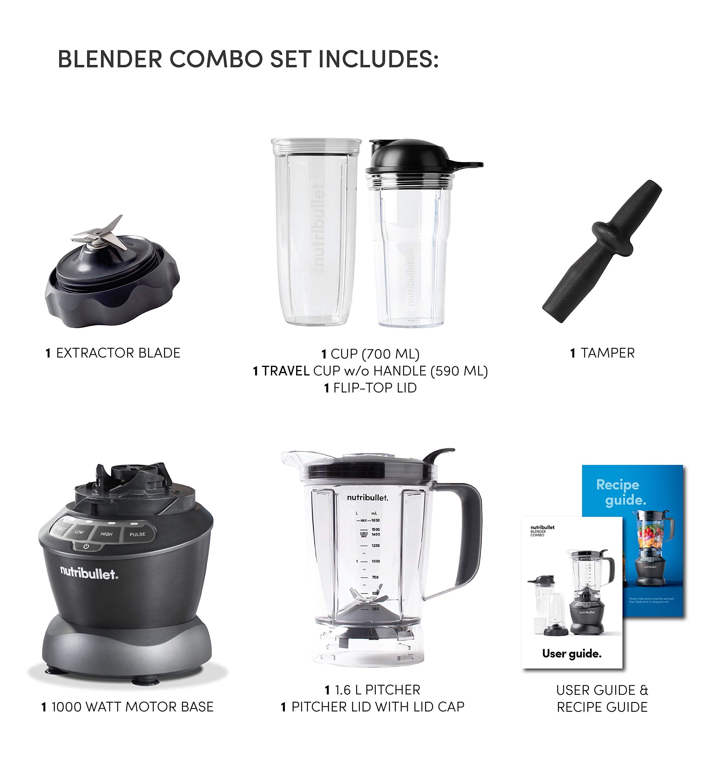 NutriBullet Full Size Blender + Combo , 7 Piece Set, Multi-Function High Speed Blender, Mixer System with Nutrient Extractor, Smoothie Maker, Dark Grey, 1000 Watts خلاط بالحجم الكامل عالي السرعة متعدد الوظائف من نوتري بوليت بقدرة 1000 واط NutriBullet Full Size Blender + Combo , 7 Piece Set, Multi-Function High Speed Blender, Mixer System with Nutrient Extractor, Smoothie Maker, Dark Grey, 1000 Watts خلاط بالحجم الكامل عالي السرعة متعدد الوظائف من نوتري بوليت بقدرة 1000 واط